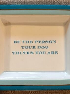 Two's Company Turquoise and White Ceramic Dog Dish with Quote